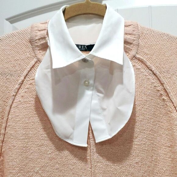 Lauren Ralph Lauren Pull Over Peach Cardigan, Faux Collar, Size Medium - Picture 3 of 9